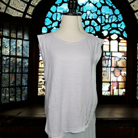 Gap Design & Crafted Linen Seam Detail Coastal Grandma Beachy Matter Flowy Top - Picture 13 of 13